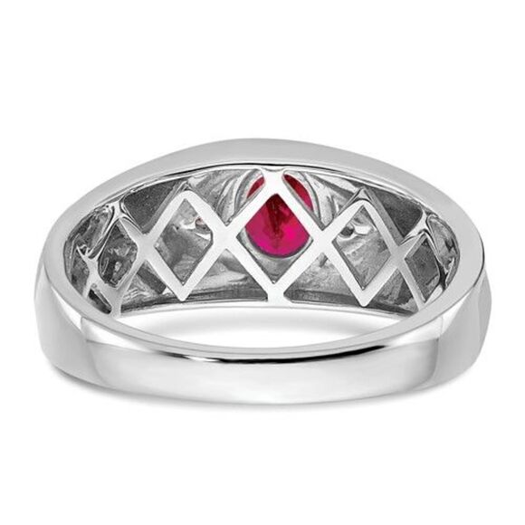 14k White Gold Oval Ruby and Diamond Mens Ring - Picture 8 of 8